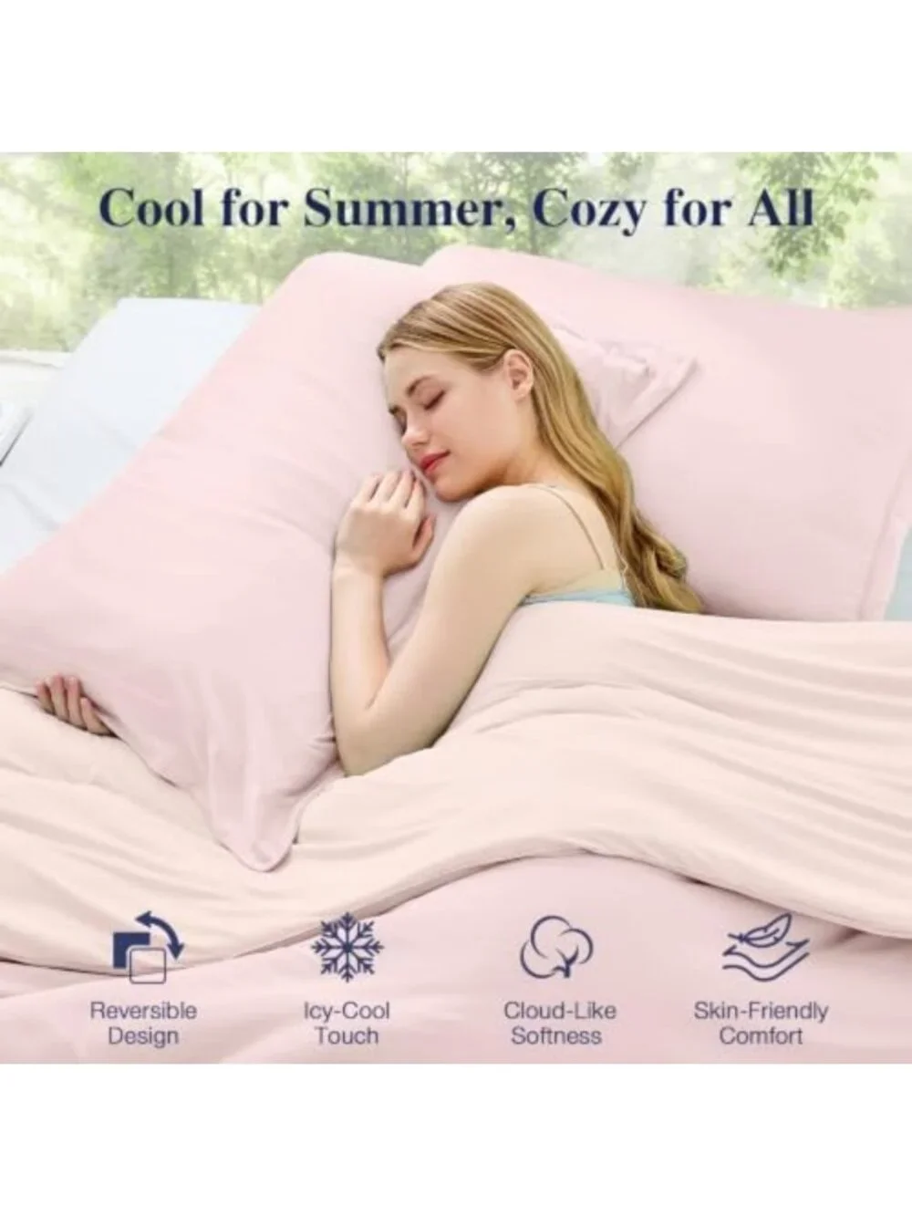 Lightweight Queen Cooling Comforter Set, Reversible Summer Bedding, ICY Surface